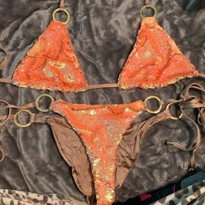 Beach bunny swimwear (size medium) orange sparkle bikini.